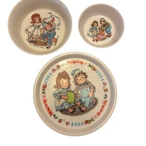 Vintage Raggedy Ann &‎ Andy Children's Dish Set Plate Bowls ©1975 Bobbs-Merrill